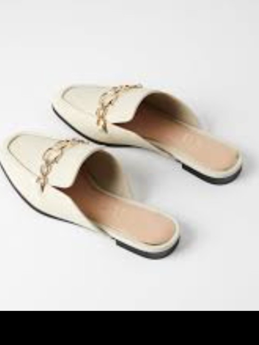 Zara Cream Slip-On Mules with Gold Chain Size 41